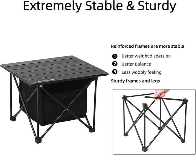 ROCK CLOUD Portable Camping Table Ultralight Aluminum Camp Table Folding Compact Beach Table with Storage Bag for Camping Hiking Backpacking Outdoor Picnic(Reinforced Frame-Small)