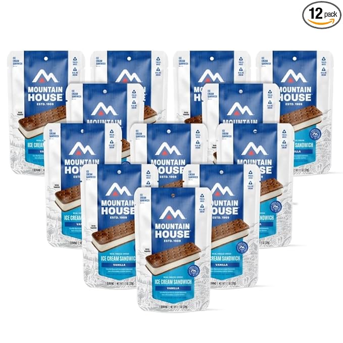 Mountain House Vanilla Ice Cream Sandwich | Freeze Dried Backpacking & Camping Food | 12-Pack