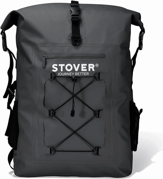 STOVER 5/10/25/30/40/55L Waterproof Dry Backpack- XL Floating Dry Bag for Kayaking, Travel, Tubing, Hiking, Fishing, Camping, Motorcycles, the Beach, Heavy-Duty Roll Top Men/Women (Black)