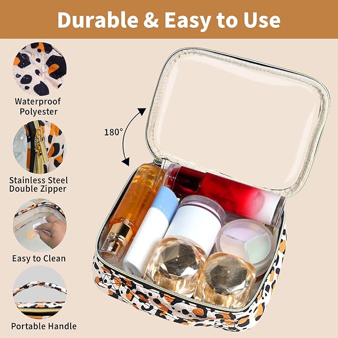 TSA Approved Travel Toiletry Bag,3 Pack Clear Makeup Bags with Handles,Quart Size Clear Cosmetic Bags for Traveling Women,Men,Carry on Airport Airline Compliant Bag,Leopard