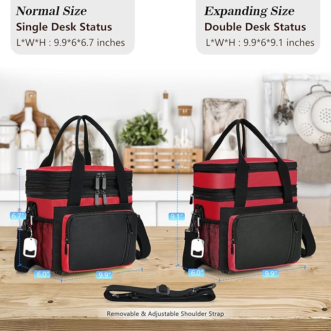 Lunch Box & Lunch Bag for Men Women, Large Insulated Adult Lunch Box, Leakproof Cooler Lunchbox with Bottle Opener for Work Picnic Beach, 16L, Red