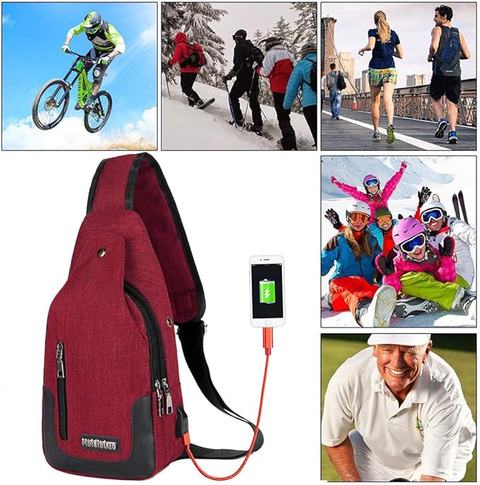 Peicees Travel Gym Bike Sling Bag Shoulder Backpack Daypack w/USB Charging Port