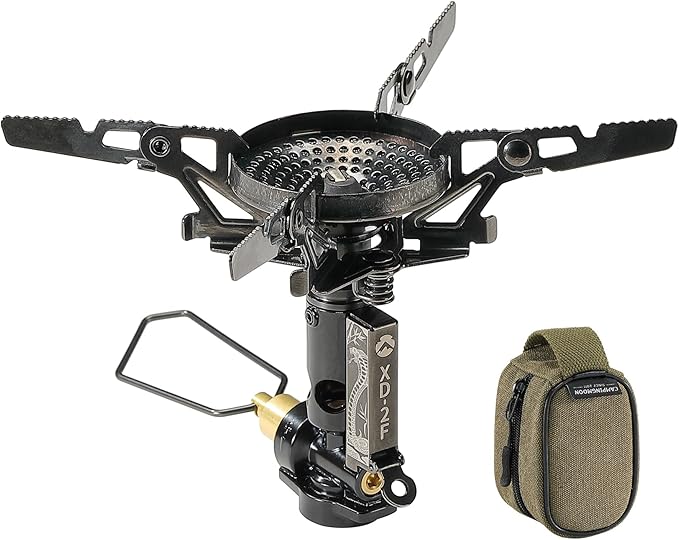 CAMPINGMOON Canister Top Stove Portable Compact Foldable w/Micro Regulator w/4Flex w/igniter XD-2F (Year of the Snake Limited Black Edition)