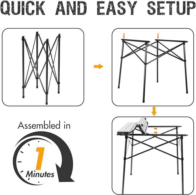 PORTAL Lightweight Aluminum Folding Square Table Roll Up Top 4 People Compact Table with Carry Bag for Camping, Picnic, Backyards, BBQ, Silver