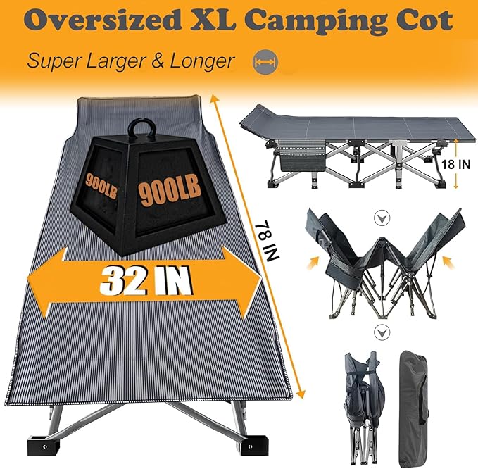 ABORON 2PK Oversized Folding Camping Cot for Adults, Double Layer 1200D, 500lb Capacity, Heavy Duty Guest Cot with Mat & Carrying Bag for Indoor & Outdoor Use