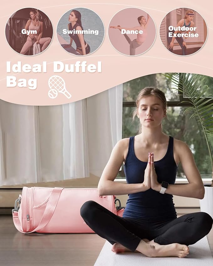 Small Waterproof Gym Bag for Women - Mini Duffle With Wet Pocket for Sports, Travel, Dance, Swimming, Yoga, Fitness - Carry-On Weekender Pink