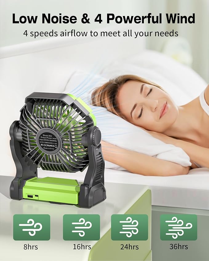 Camping Fan Rechargeable, Cordless Battery Powered Camping Fan with LED Lantern, Hanging Hook, 270°Rotation, 20000mAh Personal Battery Operated for Beach, Picnic, Fishing, Travel, Tent, BBQ