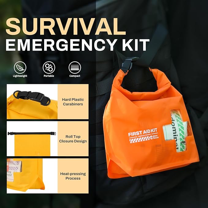 RHINO RESCUE Waterproof First Aid Kit, Lightweight Boat Dry Bag, Emergency Survival Supplies for Outdoor Kayak Floating Swimming & Camping FSA HSA Eligible (Green)