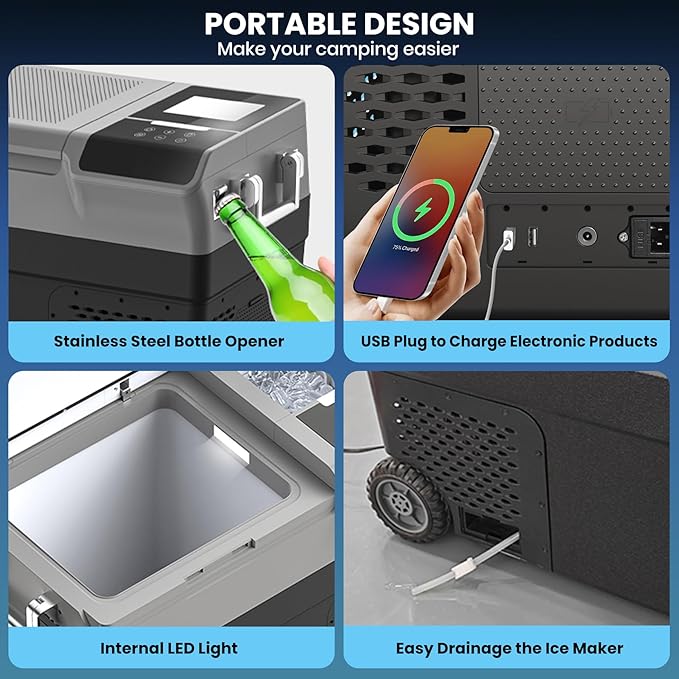 12 Volt Car Refrigerator with Ice Maker, 40QT Car Compressor Cooler with Wheels, APP Control Portable Refrigerator -4℉-68℉ with AC & DC Charger, Car Freezer for Travel, Home, Camping, Outdoor