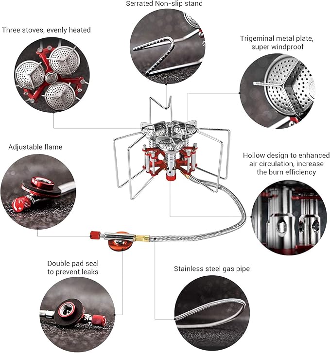 Bulin Backpacking Camping Stove, 5800W Portable Folding Lightweight Camp Gas Stove, Single Adjustable Pocket Emergency Survival Cooking Burner Kit for Outdoor, Hiking, with Carry Bag