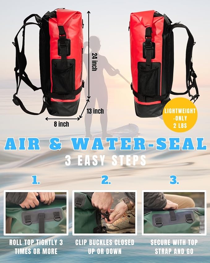 TACTIKO 30L Heavy-Duty 100% Waterproof Backpack, Roll Top Dry Bags for Kayaking, Hiking, Camping, Survival