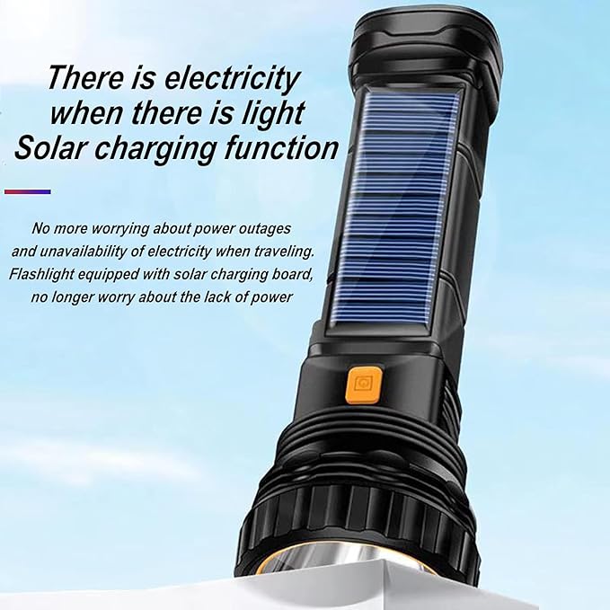 Solar/Rechargeable Multi Function 1000 Lumens LED Flashlight, with Emergency Strobe Light and 1200 Mah Battery, Emergency Power Supply and USB Charging Cable, Fast Charging (8PC)