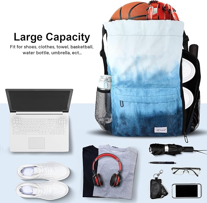 Drawstring Backpack with Mesh Pockets String Gym Bag Sackpack Sandproof Water Resistant Beach Backpack for Men Women