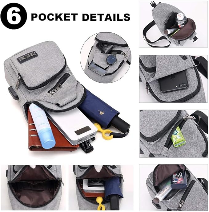 Peicees Travel Gym Bike Sling Bag Shoulder Backpack Daypack w/USB Charging Port