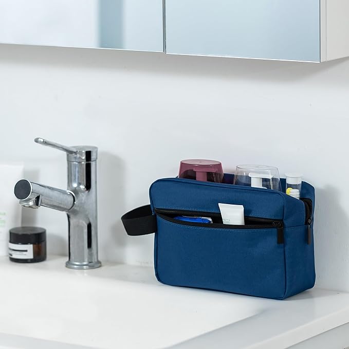 Elviros Travel Toiletry Bag for Women and Men, Lightweight Makeup Bag Hanging Dopp Kit with Shaving Compartment Cosmetic Organizer Small Tool Bag Travel Essentials, Navy Blue