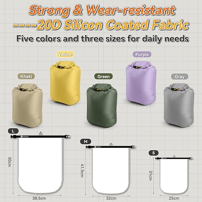 HIKEMAN Dry Bag Waterproof - Ultralight Dry Sack,Outdoor Roll Top Drybags,3-Pack Stuff Sack for Travel,Swimming,Rafting,Boating,Kayaking,Camping,Beach (Green)