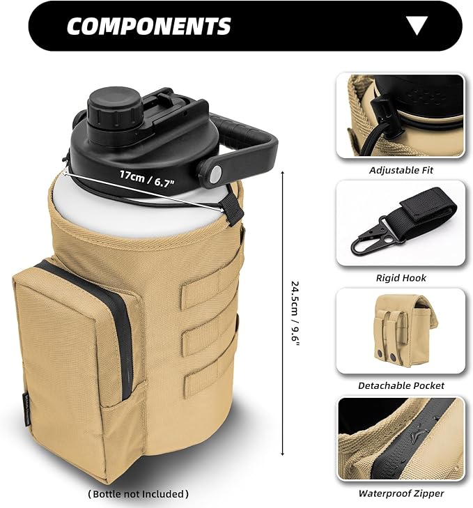 Water Bottle Holder Bag with Molle Strap - Water Bottle Carrier Pouch for Walking, Gym, Camping, Fishing, Hunting 32oz, 64oz, 128oz One Gallon Tactical Carrier Holder