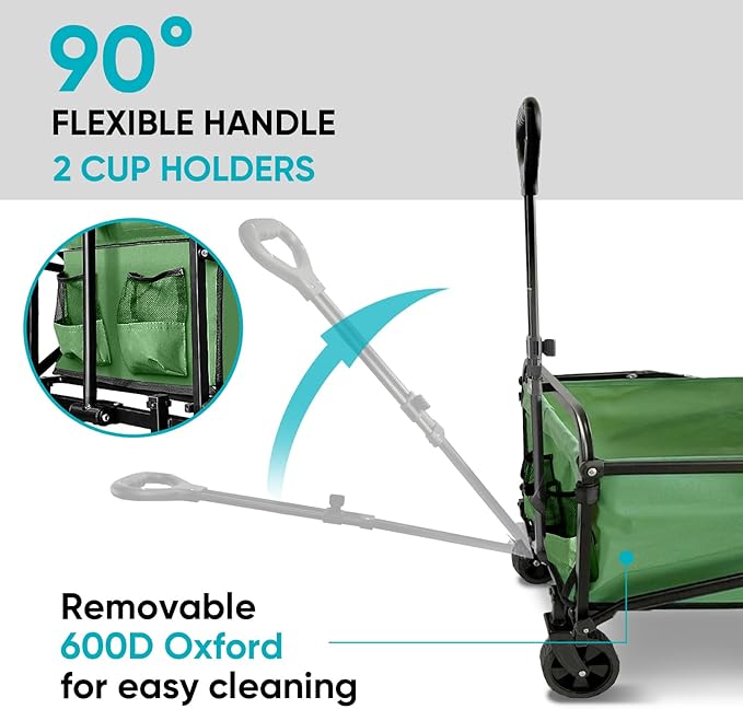 Collapsible Foldable Wagon, Beach Cart Large Capacity, Heavy Duty Folding Wagon Portable, for Outdoor Sports, Shopping, Camping, Green
