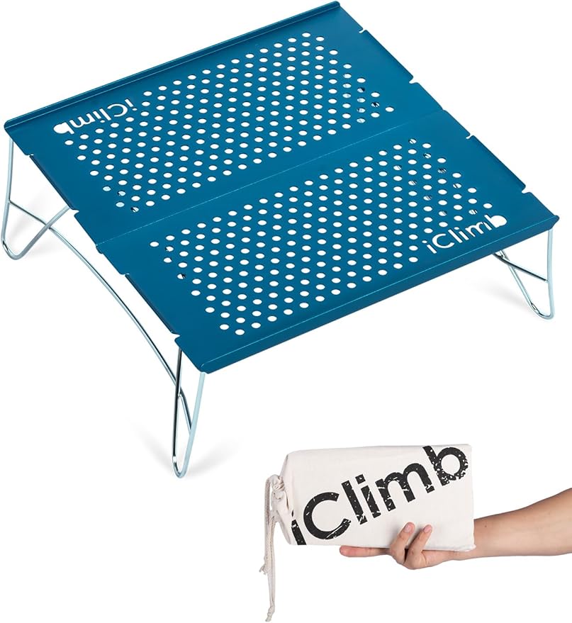 iClimb Mini Solo Folding Table Ultralight Compact for Backpacking Camping Hiking Beach Picnic (Blue - Mini)