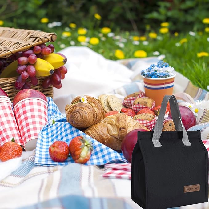 Lunch bag, Insulated Lunch Bag for Women Men, Lunch Containers Reusable Lunch Tote Bags for Work, Travel, Outdoor (Black)