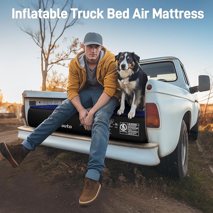 Umbrauto Truck Bed Air Mattress for 5.5'-5.8' Full Size Short Truck Beds, Inflatable Pickup Truck Sleeping Pad for Outdoor Camping with Pump and Pillows, Cruise Navy