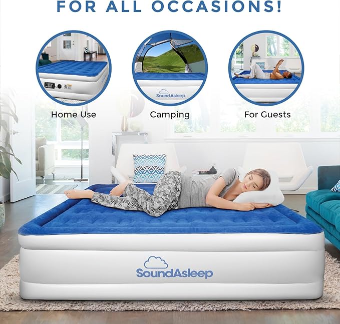 SoundAsleep Dream Series Luxury Air Mattress with ComfortCoil Technology & Built-in High Capacity Pump for Home & Camping- Double Height, Adjustable, Inflatable Blow Up, Portable - Twin Size