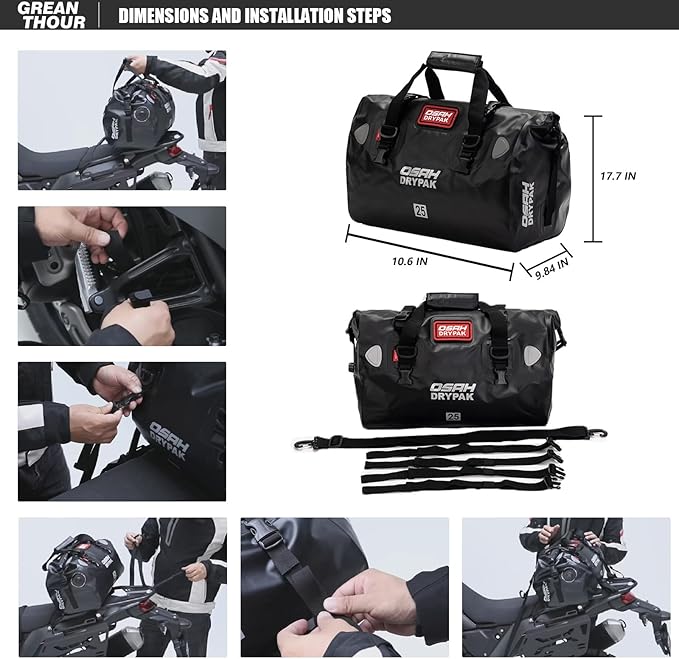 Motorcycle Dry Bag - Waterproof Motorcycle Duffle & Luggage Tail Bag Saddle Bags with Roll Top Closure, Large Storage Space,for Motorcycle Back Seat(Orange, 60L)