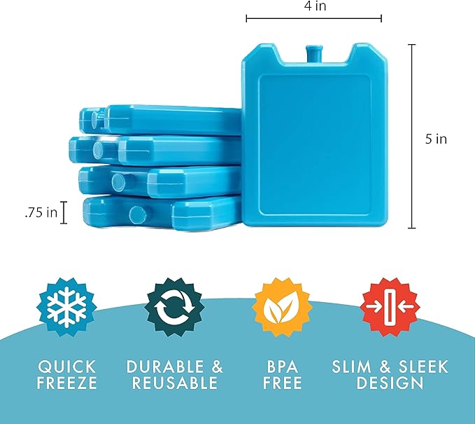 Cool Coolers by Fit + Fresh, 5 Pack Days of the Week Ice Blocks, Compact Reusable Ice Packs for Lunch Boxes & Coolers, Multi Colored