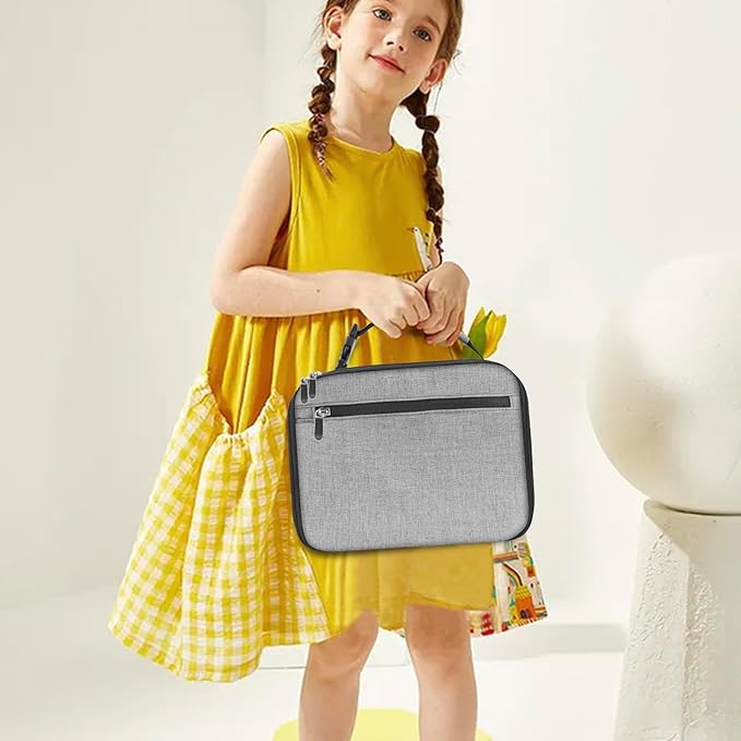 Kids Lunch Box for Boys Girls Lunch Bag Insulated Durable Lunchbox Children Lunch Tote Bag for School Grey