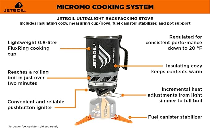 Jetboil MicroMo Lightweight Precision Camping and Backpacking Stove Cooking System with Adjustable Heat Control