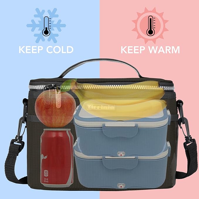 Tirrinia Insulated Lunch Box for Women Men, Leakproof Reusable Lunch Bag Containers for Adult,Working,Office,Lunch Soft Cooler Bag Tote for Picnic Hiking Beach,Black Checkered
