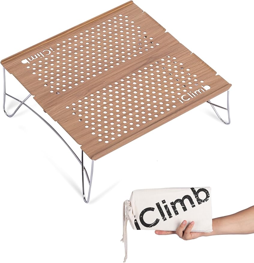 iClimb Mini Solo Folding Table Ultralight Compact for Backpacking Camping Hiking Beach Picnic (Nature - Mini)