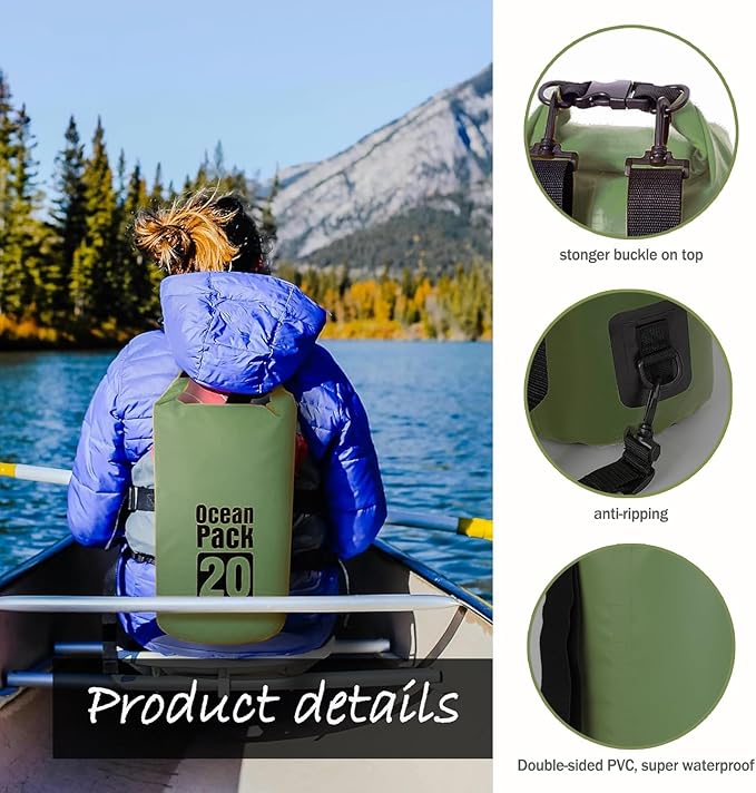 Floating Waterproof Dry Bag Backpack 5L/10L/20L, Roll Top Bag for Kayaking, Rafting, Boating, Swimming, Camping, Hiking, Beach, Fishing, Waterproof Beach Bag. (Forest green, 5L)