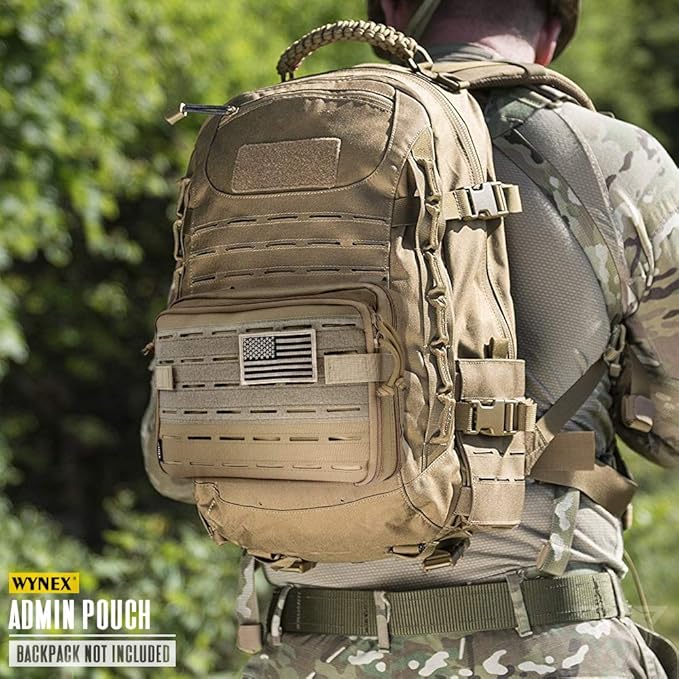 WYNEX Tactical Molle Admin Pouch of Laser Cut Design, Utility Pouches Molle Attachment Military Medical EMT Organizer with Map Pocket EDC EMT Pack IFAK Tool Holder Universal U.S.A Patch Included