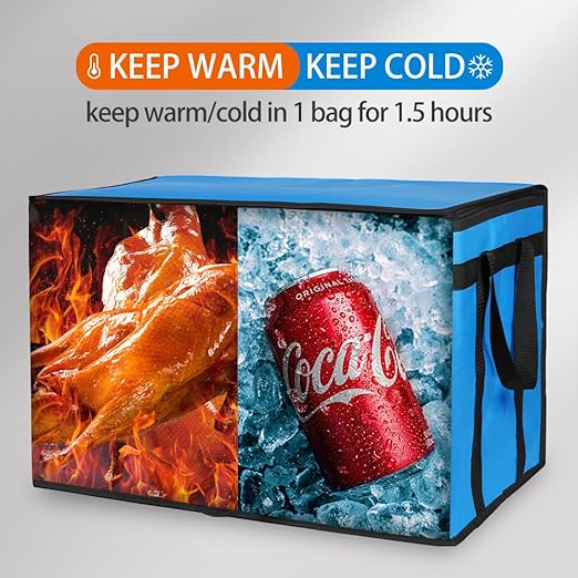 Bodaon 3-Pack Insulated Food Delivery Bag for Hot and Cold Meal, XXXL, Grocery Tote Insulation Bag for Catering, Large Pizza Warmer, Blue