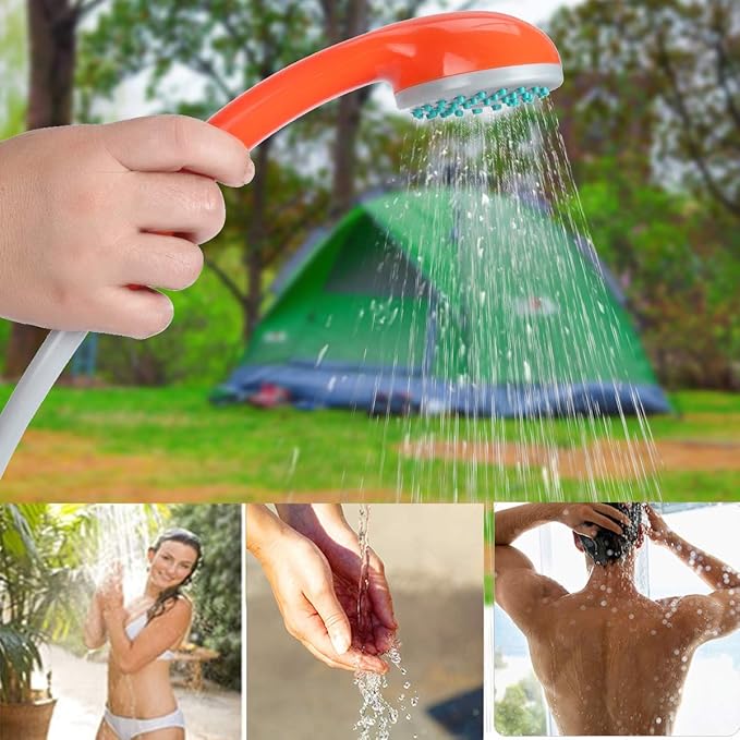 Portable Camping Shower, Outdoor Shower Head, Shower Pump, Detachable USB Rechargeable Batteries, Pumps Water from Bucket, for Camping, Hiking, Pet Cleaning, Pet Shower, Car Washing