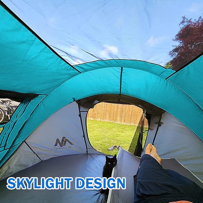 4 Person Pop Up Tents for Camping - AYAMAYA Waterproof Instant Family Tents with Skylight & Removable Rainfly, Upgraded Large Size with 2 Doors -Automatic Easy Setup Beach Tent with Poles