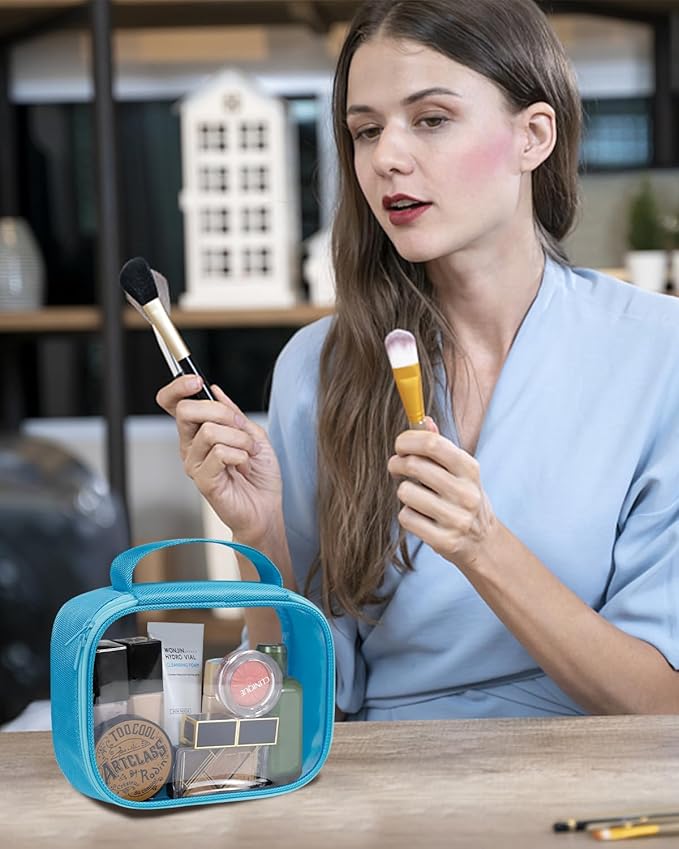 Moyad TSA Approved Clear Toiletry Bag, 2 Pack Quart Size 3-1-1 Liquids Pouch for Travel, Transparent Makeup & Cosmetic Organizer for Women Men, Blue