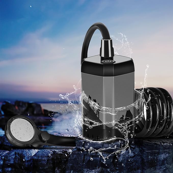 MIAOKE Upgrade Portable Camping Shower, 7800mAh Outdoor Electric Shower Rechargeable Pump with Intelligent Digital Display Temperature Display Shower Head for Camping, Hiking, Traveling