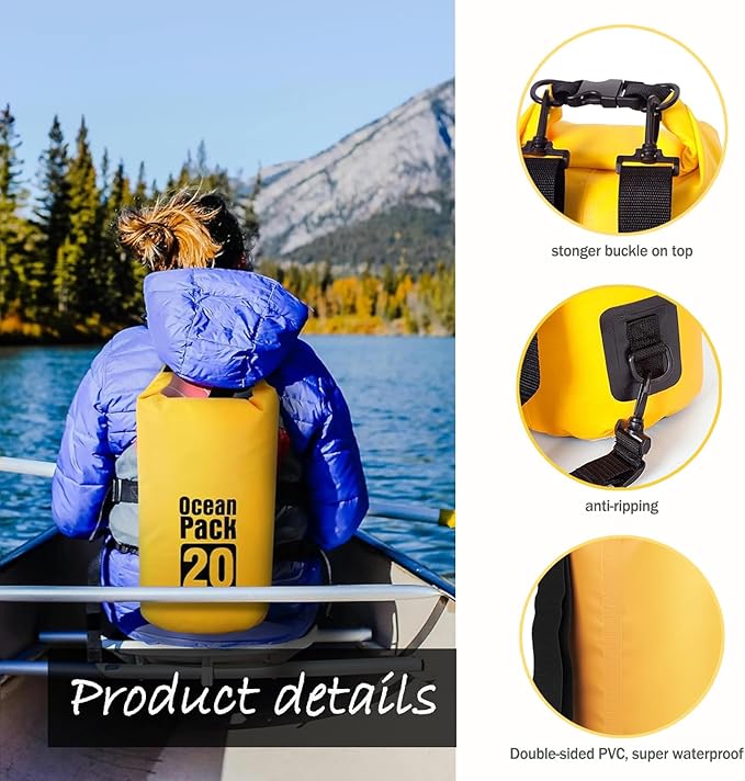 Floating Waterproof Dry Bag Backpack 5L/10L/20L, Roll Top Bag for Kayaking, Rafting, Boating, Swimming, Camping, Hiking, Beach, Fishing, Waterproof Beach Bag. (Yellow, 10L)
