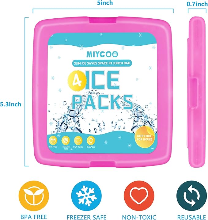 MIYCOO Ice Packs for Lunch Boxes & Lunch Bag - Quick Freeze Ice Pack Space Saving Freezer Packs - Reusable Slim Original Cool Pack - Cooler Accessories for Beach, Camping and Fishing