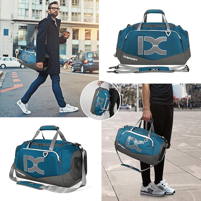 Sports Gym Bag,INOXTO Travel Duffel Bag with Dry Wet Pocket And Shoe CompartmentFor Women and Men,40L/55L Fitness Waterproof Weekender Bag For Swim Sports Travel Working Out (Blue gray, 40L)