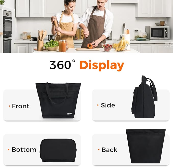 Moyad Insulated Lunch Bag for Women Men, Reusable Thermal Food Carrier Bag, Camping/Travel/Outdoor Cooler Handbag, Black