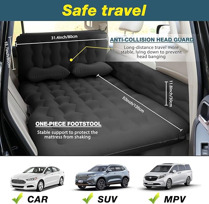 SUV Air Mattress Camping Bed - Car Mattress Back Seat Portable Foldable Car Air Bed Sleeping Pad Car Bed Mattress for Sedan Truck