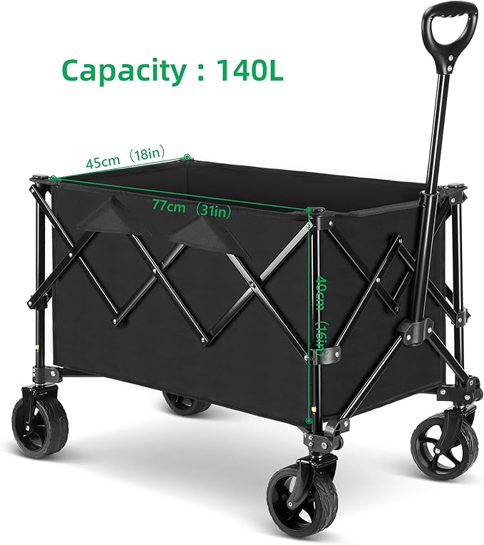 Collapsible Trolley Wagon Cart with Wheels 140L & 300LBS Capacity for Outdoor Sports, Shopping, Camping and Gardening