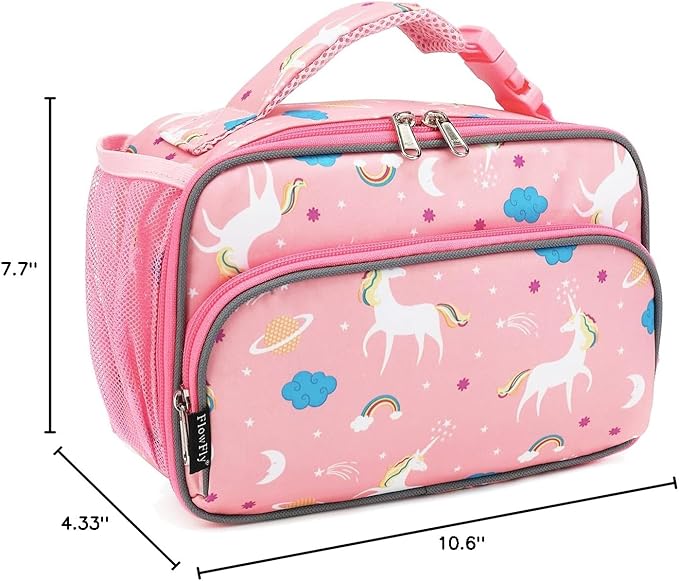 FlowFly Kids Lunch box Insulated Soft Bag Mini Cooler Back to School Thermal Meal Tote Kit for Girls, Boys,Unicorn