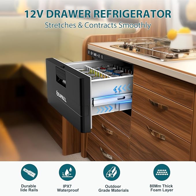 12 Volt Drawer Refrigerator, 31L(33QT) Drawer Electric Cooler RV Refrigerator APP Control (-4โ-68โ), Car Fridge Freezer for Travel Camping Road Trips Tailgating, Truck Van SUV 12/24V DC