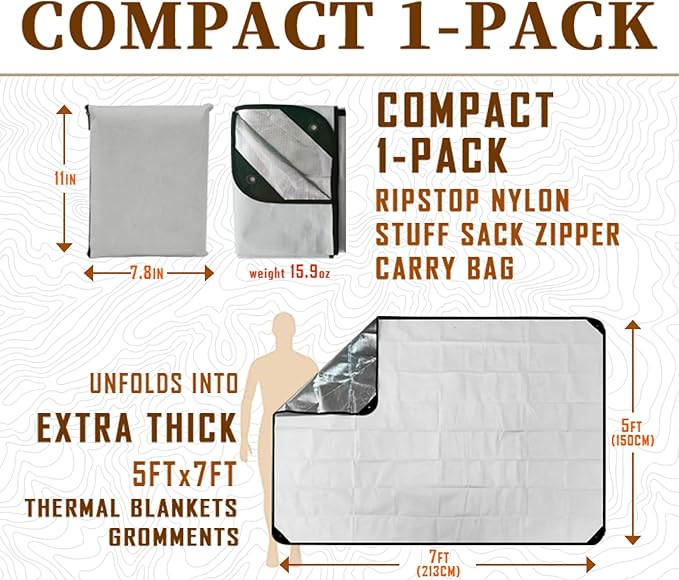 Heavy Duty Survival Blanket -Multifunctional Reflective Tarp Thermal Blanket - 60" x 83" Waterproof Sandproof for Camping Hiking Outdoors Multifunctional Emergency Blanket…