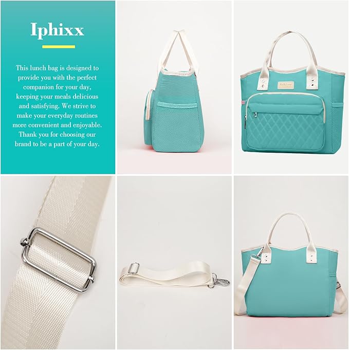 Lunch Bag Women Insulated Lunch Box for Adults - Leakproof Large Purse Lunch Tote Bags for Women with Adjustable Shoulder Strap Zipper Side Pockets for Work