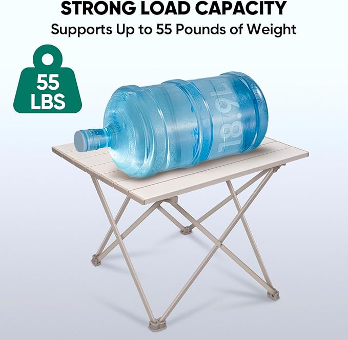 PTEROMY Folding Camping Table, Portable Beach Table with Ultralight Aluminum Tabletop for Travel, Outdoor, Camping, Picnics, and BBQs (Medium, Beige)